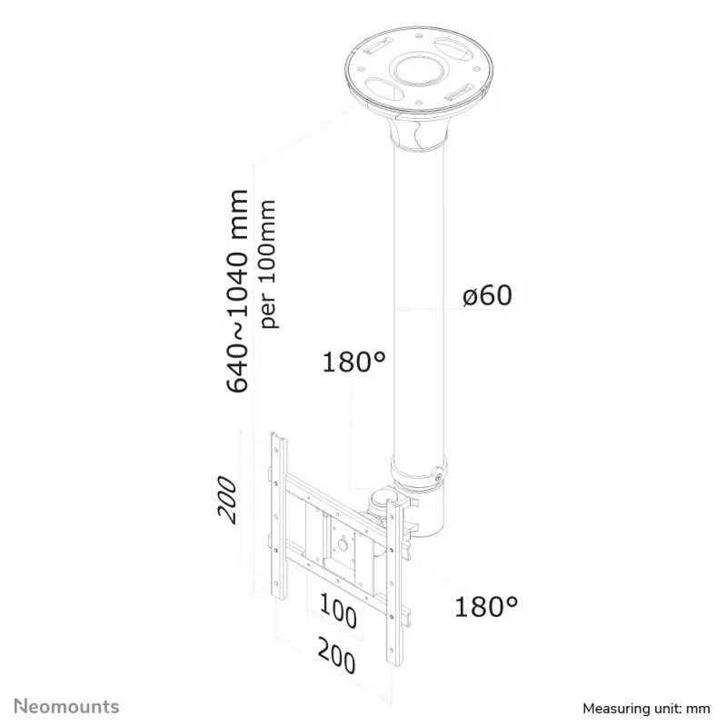 Neomounts FPMA-C200 Monitor/TV mount ceiling 10-40 inch - h 64-104 cm