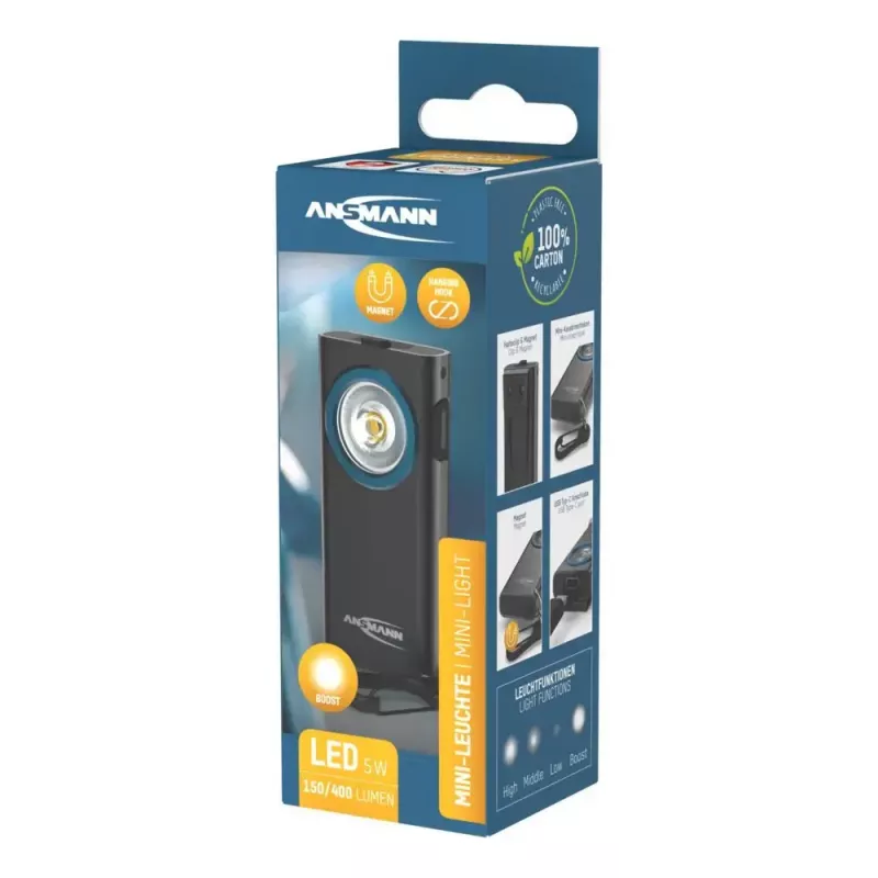 Keychain flashlight Ansmann ML400R Black LED 5W USB rechargeable