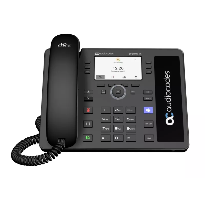 AudioCodes Teams C435HD-R IP-Phone PoE GbE black, IP Phone, Black, Wired handset, Android, SIP info, Buttons