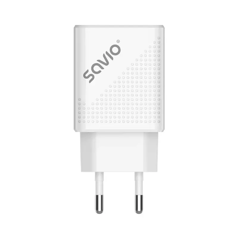 Indoor Charger SAVIO LA-04 USB Type-A & Type-C, 18W, PD 3.0 Quick Charge, 2x USB-A + 1x USB-C, 100–240V, white