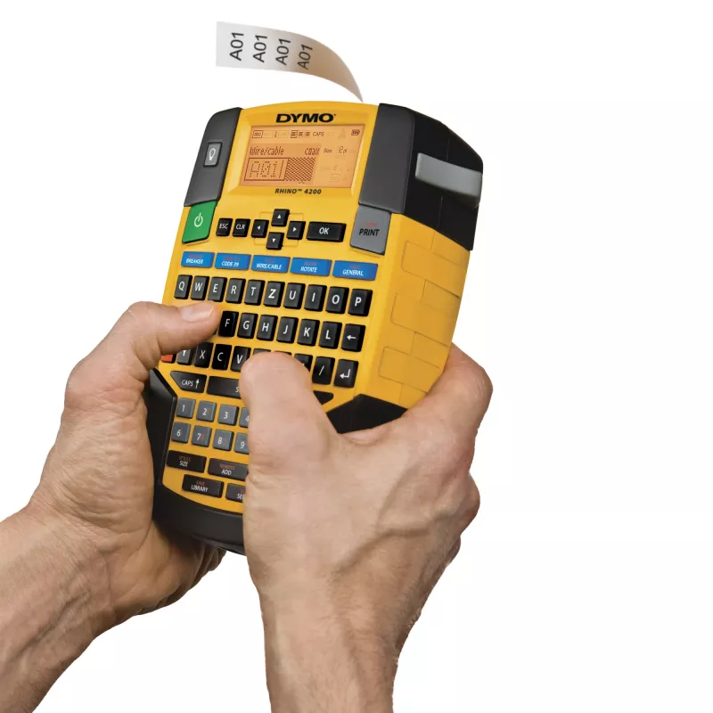 DYMO RHINO 4200 Industrial Label Maker | QWERTY Keyboard & Time-Saving Hot Keys | Durable Label Printer for Job Sites and Heavy-Duty Labelling Jobs