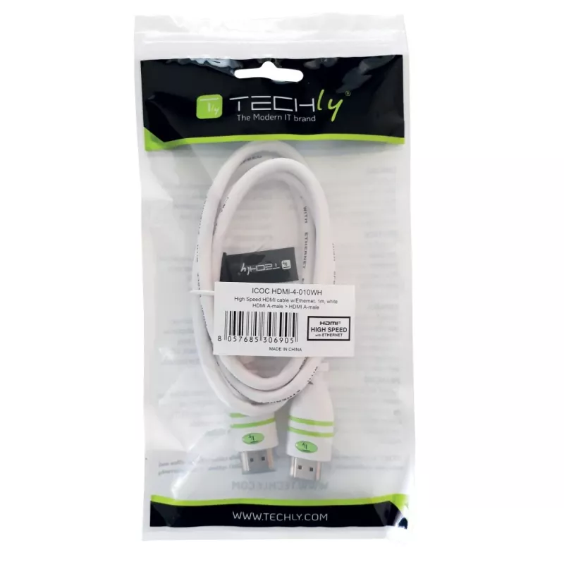 Techly 2m High Speed ​​HDMI Cable with Ethernet A/A M/M White ICOC HDMI-4-020WH