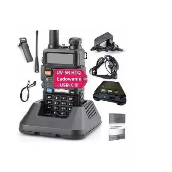 Handheld Two-Way Radio Baofeng UV-5R HTQ USB-C Dual Band 5W, 1800 mAh, FM 64–108 MHz, Black