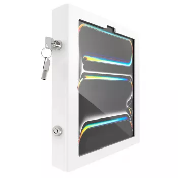 Rolling Cart Enclosure for iPad Pro 13 inch — ram mount Apex Rise Freedom Extended, White, fits M4 & M5, includes 4 keys
