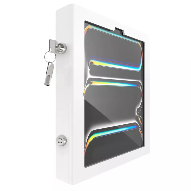 Rolling Cart Enclosure for iPad Pro 13 inch — ram mount Apex Rise Freedom Extended, White, fits M4 & M5, includes 4 keys