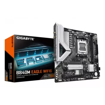 GIGABYTE B840M EAGLE WIFI6 Motherboard - AMD Ryzen 9000 CPUs, 5+2+2 Phases VRM, up to 7600MHz DDR5(O.C), 1xPCIe 4.0 + 1xPCIe 3.0 M.2, Wi-Fi 6, 2.5GbE LAN, USB 3.2 Gen 1