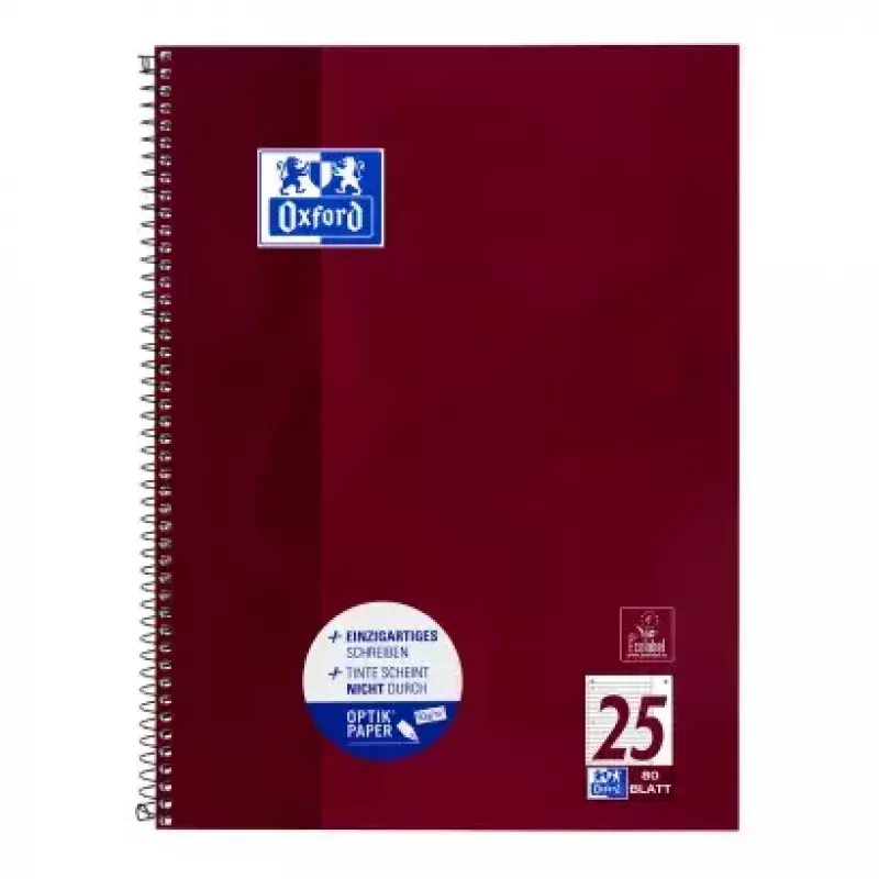 Writing Notebook Oxford 100050355 A4 80 Sheets Bordeaux