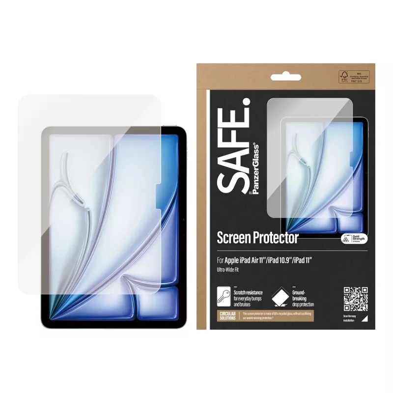 PanzerGlass SAFE. by ® Screen Protector iPad Air 11'' (2024-2026) | iPad 11'' (2025-2026) | iPad 10.9'' (2022) | Ultra-Wide Fit
