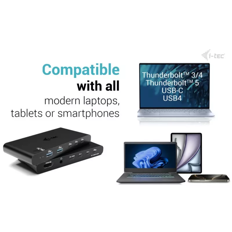 KVM Docking Station i-tec for 2 hosts HDMI, USB-C host interface, PD 2×100W, 4K@60Hz, 2×USB-A