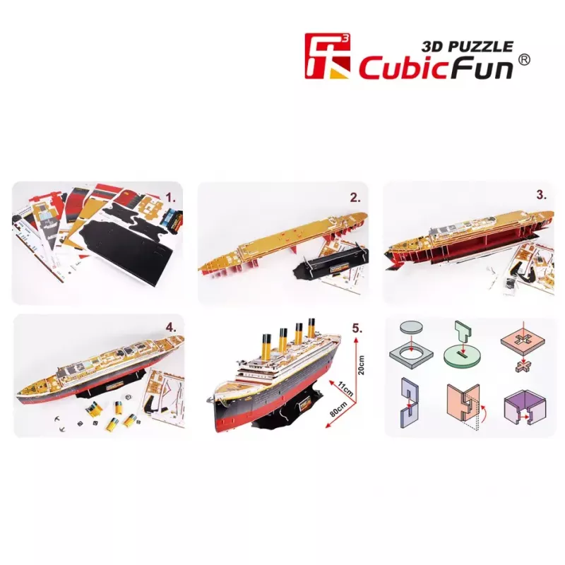 3D Puzzle Cubicfun Titanic Big T4011H — 1024 pieces, scale model ship