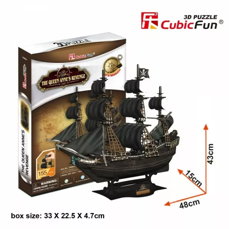 3D Puzzle CubicFun Pirate Ship 'Queen Anne's Revenge' Model T4005H, Cardboard Assembly