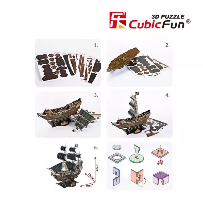 3D Puzzle CubicFun Pirate Ship 'Queen Anne's Revenge' Model T4005H, Cardboard Assembly