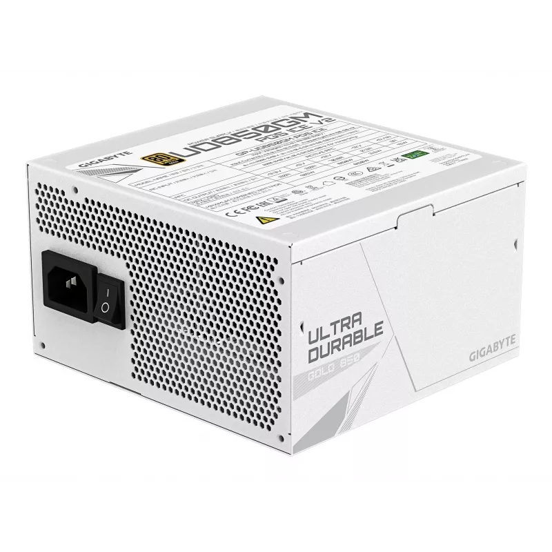 Power Supply Unit GIGABYTE UD850GM PG5 V2 ICE — 850W, PCIe Gen 5.1, 80 PLUS Gold, Fully Modular, 120mm Fan, ATX 3.1, UK Plug, White