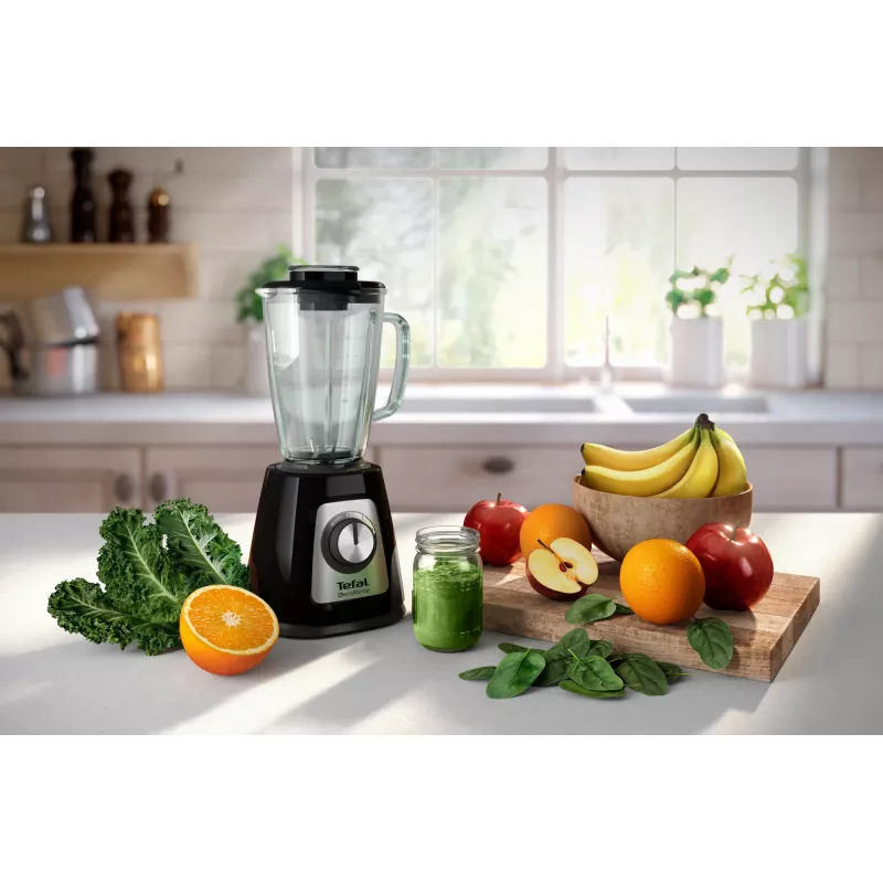 Tabletop blender Tefal BL4358 — 800 W, 1.25 L glass jar, ice crushing, black/brushed steel