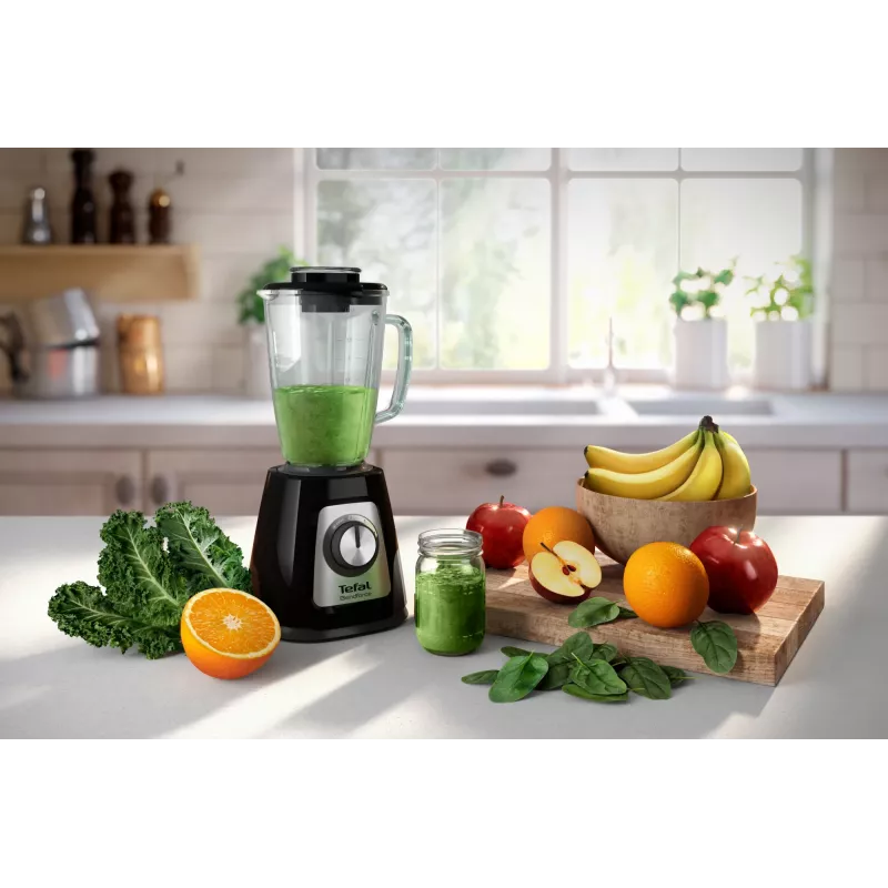 Tabletop blender Tefal BL4358 — 800 W, 1.25 L glass jar, ice crushing, black/brushed steel