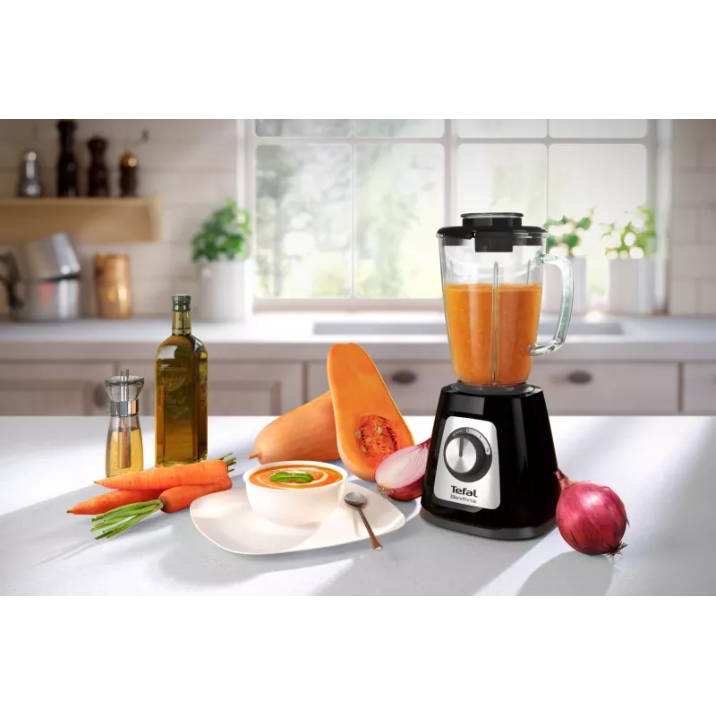 Tabletop blender Tefal BL4358 — 800 W, 1.25 L glass jar, ice crushing, black/brushed steel