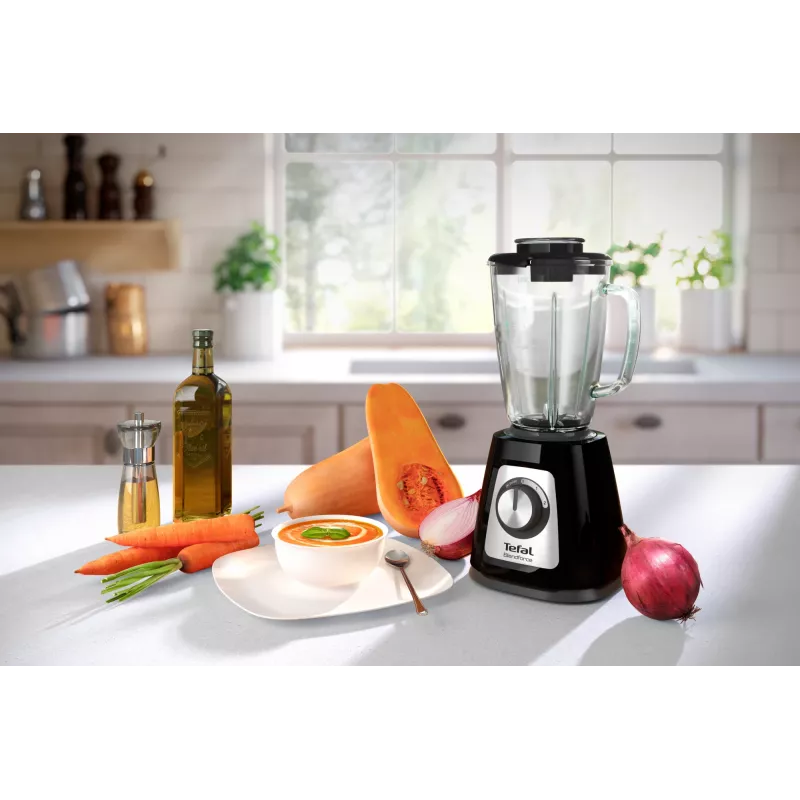 Tabletop blender Tefal BL4358 — 800 W, 1.25 L glass jar, ice crushing, black/brushed steel