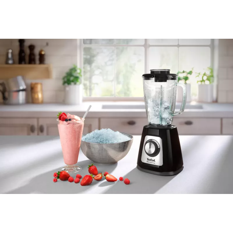 Tabletop blender Tefal BL4358 — 800 W, 1.25 L glass jar, ice crushing, black/brushed steel