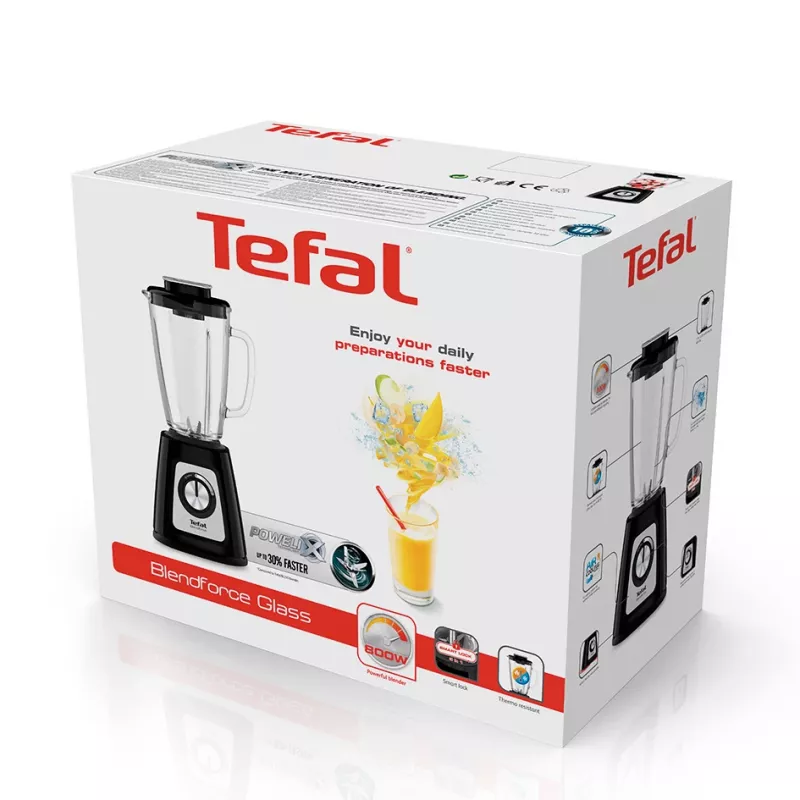 Tabletop blender Tefal BL4358 — 800 W, 1.25 L glass jar, ice crushing, black/brushed steel