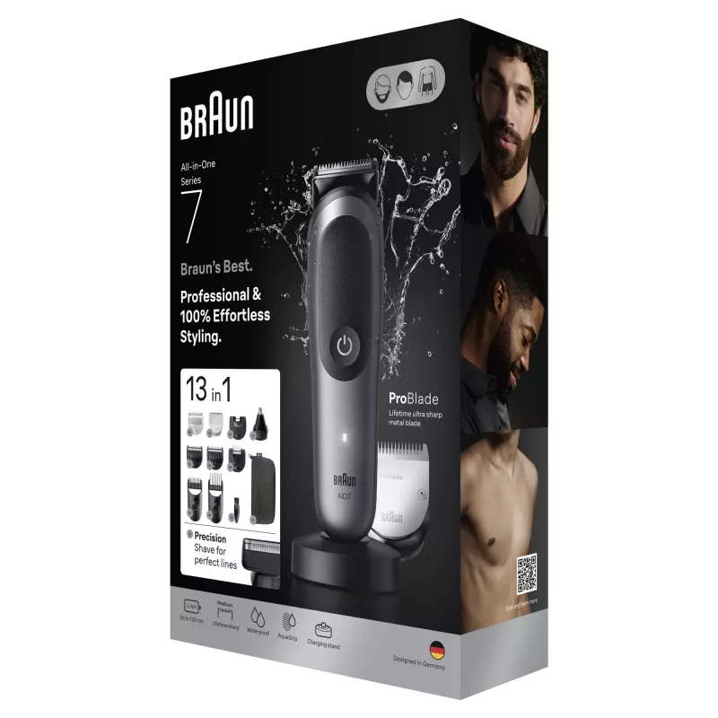 Trimmer BRAUN 80789908 Dark Grey — 21 length steps, Lithium‑Ion, 120 min run time, AC/Battery
