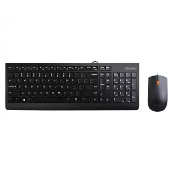 Wired Keyboard and Mouse Set Lenovo 300 — Full-size QWERTY US English, USB, Black, 1.8 m cable, Mouse 1600 DPI