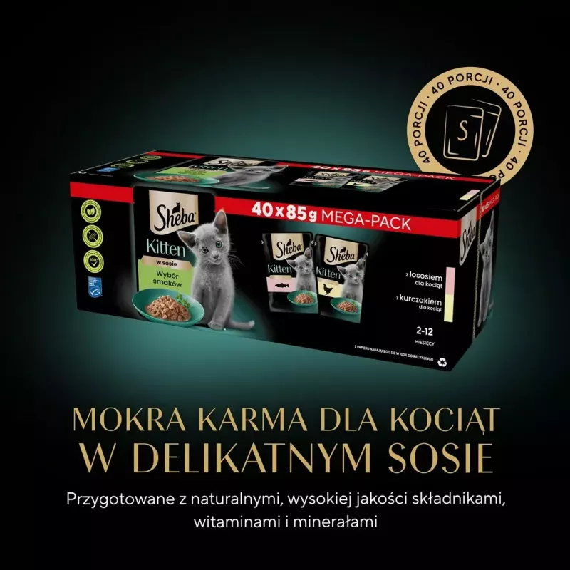 Sheba Kitten Selection of Flavors in Sauce Wet Cat Food, 40 x 85 g
