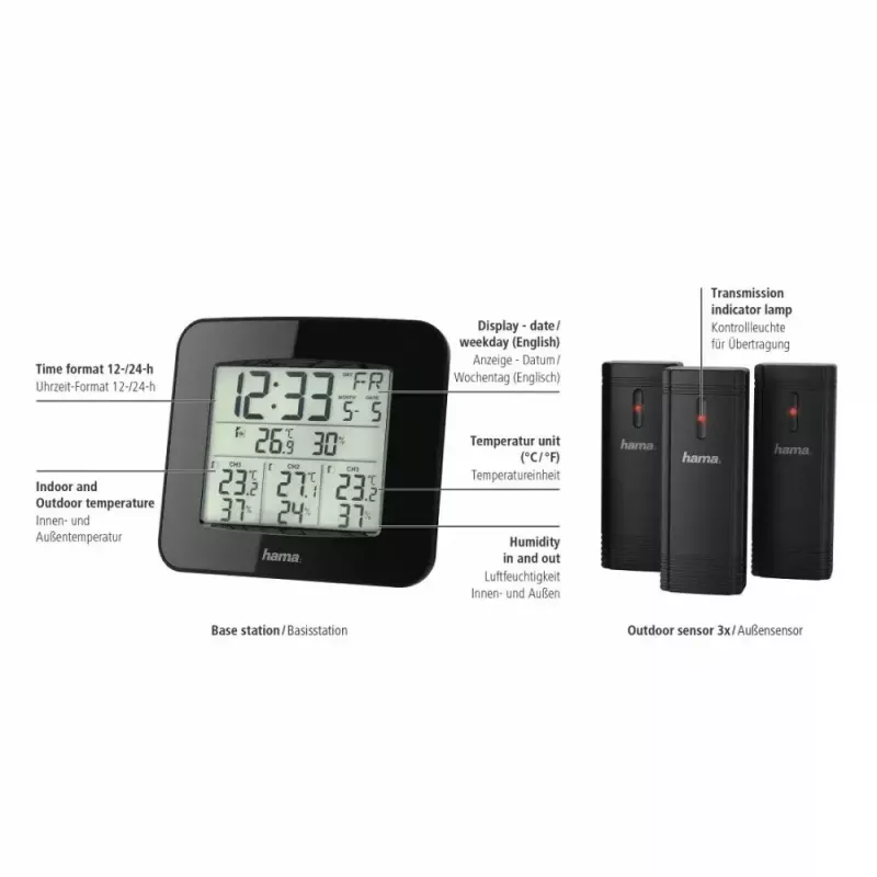 Hama “EWS-Trio” weather station, with three sensors, black