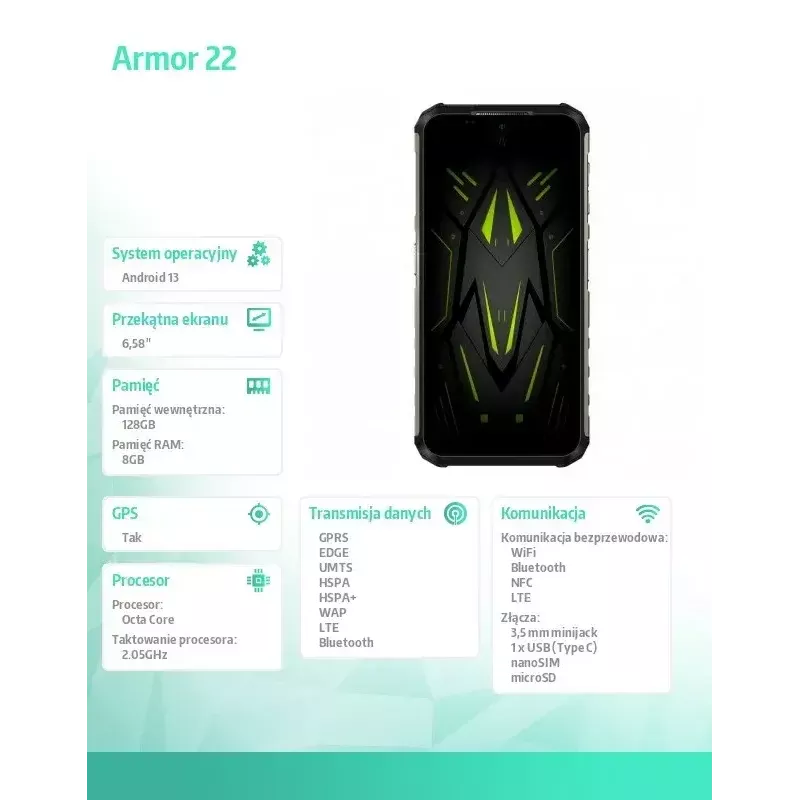 Smartphone UleFone Armor 22 6.58 inch 8/256GB Green