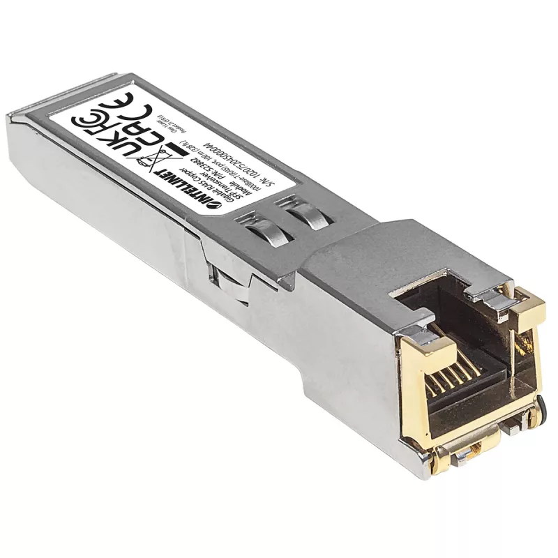 Intellinet Transceiver Module Optical, Gigabit RJ45 Copper SFP, 1000Base-T (RJ45) port, 100m, MSA Compliant, Equivalent to Cisco GLC-T, Ethernet, Fiber/Fibre, Three Year Warranty