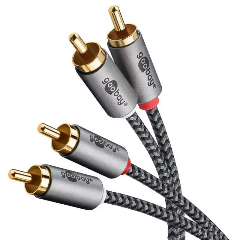 Audio cable WENTRONIC Goobay 65292 — 2×RCA male to 2×RCA male, 1 m, copper, gold-plated, magnetically shielded