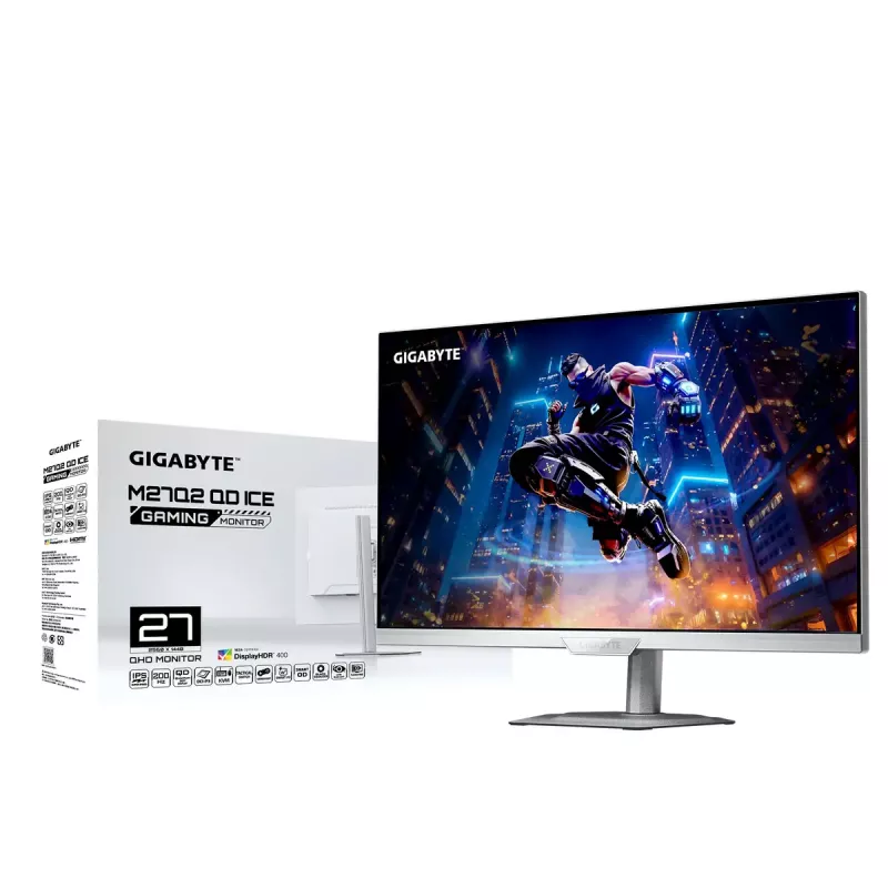 27 inch GIGABYTE M27Q2 QD ICE QHD gaming monitor — 2560×1440, 200 Hz, 1 ms, 350 cd/m², FreeSync Premium, DisplayHDR400