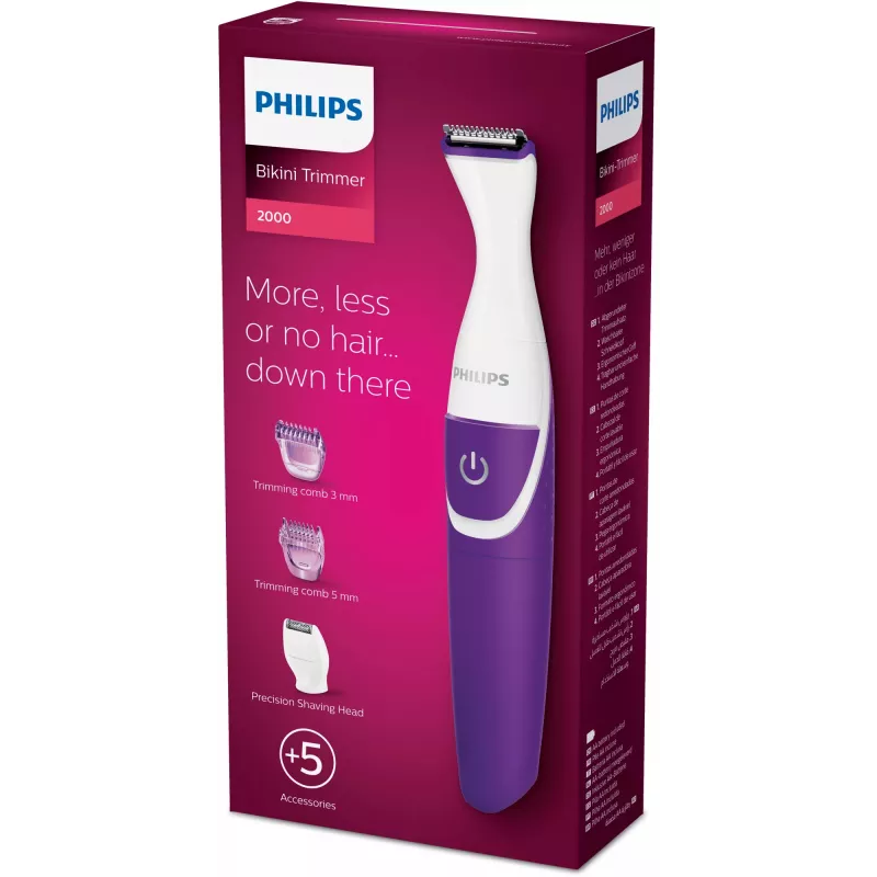 Bikini trimmer Philips Essential BRT383/15 — 3 length steps, AA battery, 120 min runtime, White/Violet
