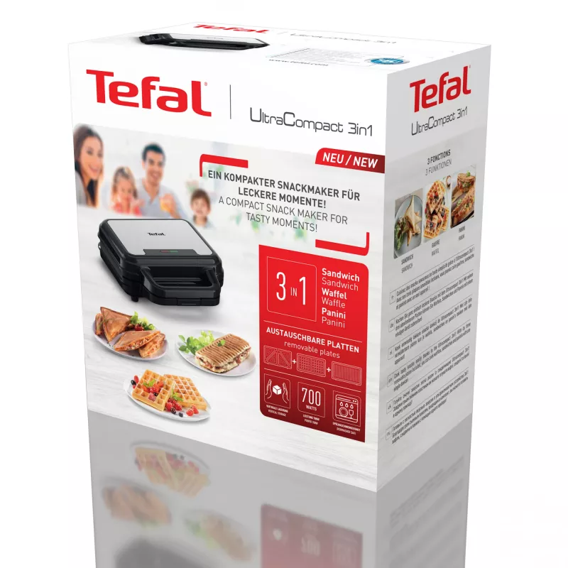 Tefal SW383D10 sandwich maker 700 W Black, Stainless steel