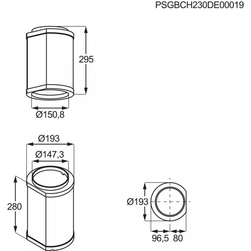 Cooker hood extension tube Electrolux M8CKSL28 Black stainless steel, Ø193 mm × H295 mm