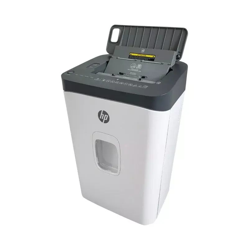 Paper shredder HP ONESHRED Auto 200CC — auto-feeding 200-sheet capacity, micro-cut P-4, 28 L bin, white-gray