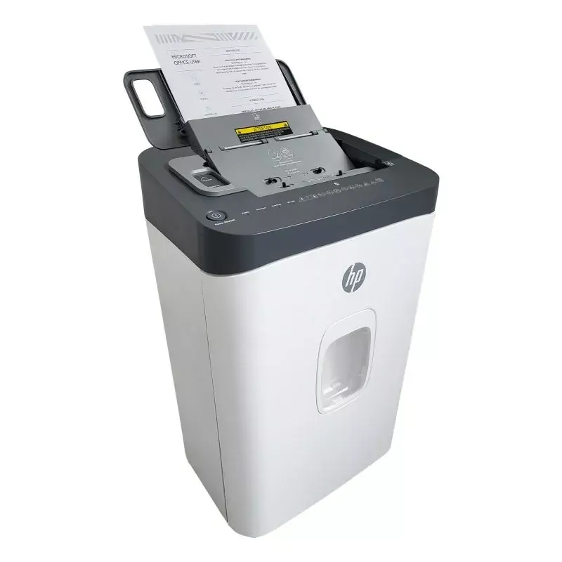 Paper shredder HP ONESHRED Auto 200CC — auto-feeding 200-sheet capacity, micro-cut P-4, 28 L bin, white-gray