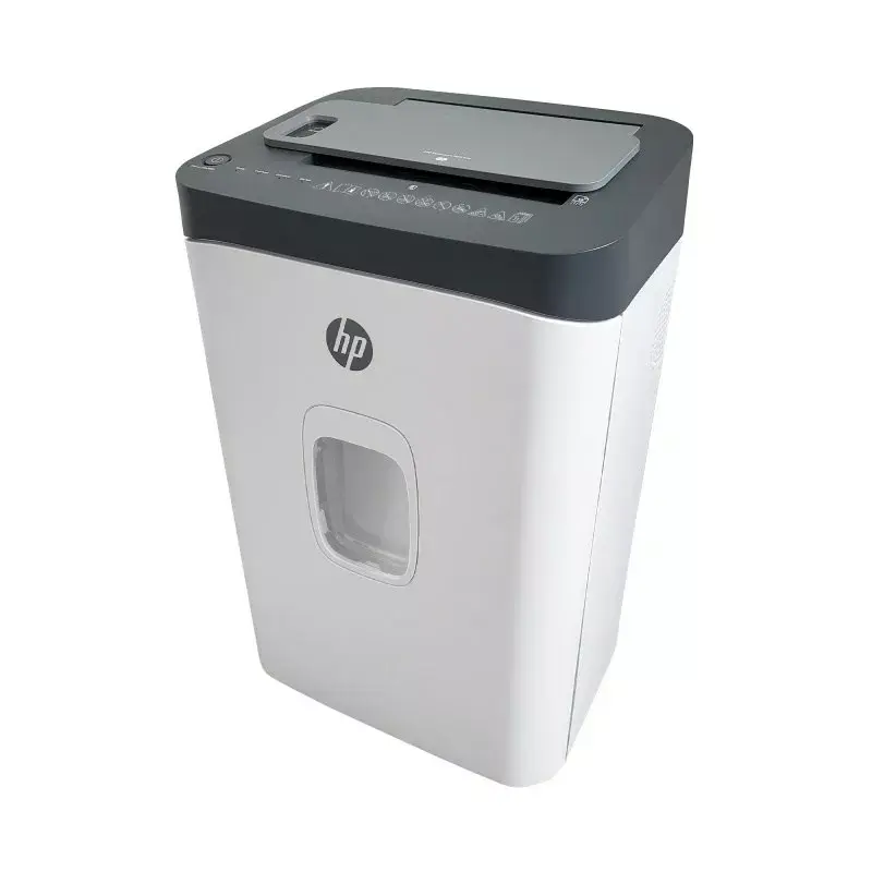Paper shredder HP ONESHRED Auto 200CC — auto-feeding 200-sheet capacity, micro-cut P-4, 28 L bin, white-gray
