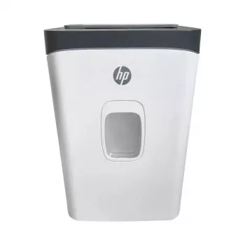 Paper shredder HP ONESHRED Auto 200CC — auto-feeding 200-sheet capacity, micro-cut P-4, 28 L bin, white-gray