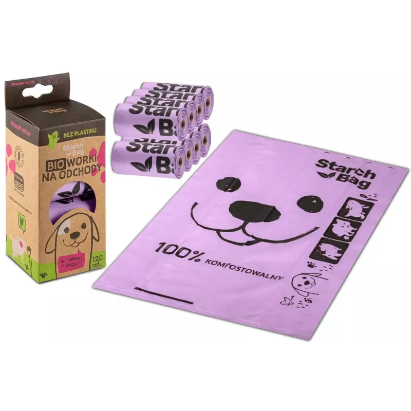 Compostable poop bags Starch Bag STARCHBAG BIO lilac, vegetable fibers, 8 × 15 pcs