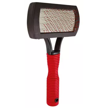 Brush Trixie 2301 rubber grooming brush for cats and dogs, ergonomic anti-slip handle, red/black