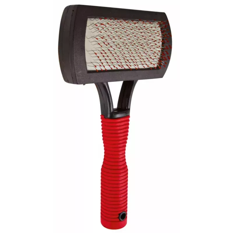 Brush Trixie 2301 rubber grooming brush for cats and dogs, ergonomic anti-slip handle, red/black