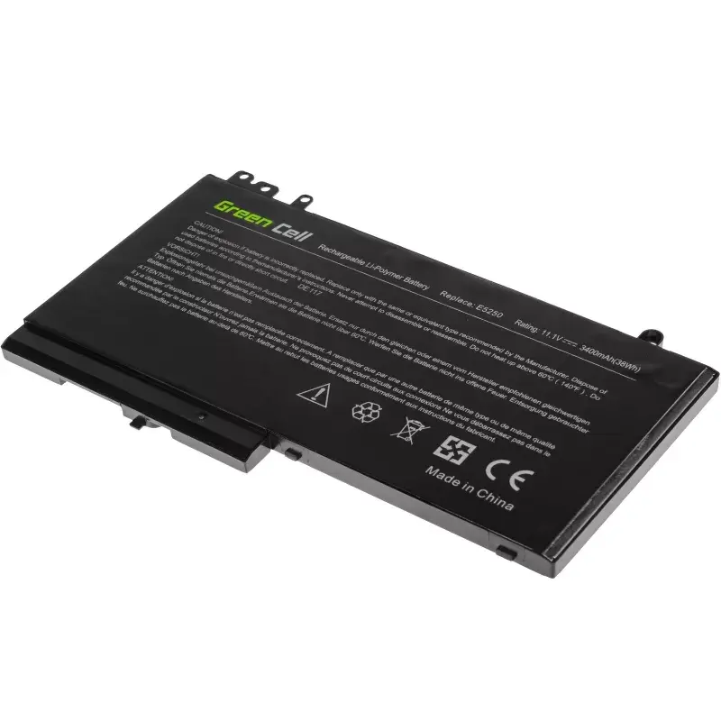 Battery Green Cell DE117 for DELL Latitude 11 3150/3160, 12/ E5250/E5270 — LiPo 11.1V 3400mAh, 4 cells, black