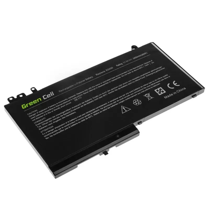 Battery Green Cell DE117 for DELL Latitude 11 3150/3160, 12/ E5250/E5270 — LiPo 11.1V 3400mAh, 4 cells, black