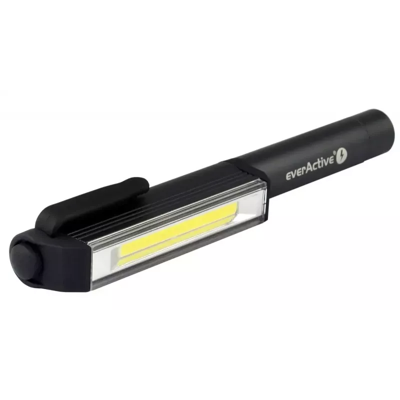 Clip flashlight everActive WL200, 3 W 200 lm, aluminium housing, IPX4, 3×AAA, length 161.7 mm, black
