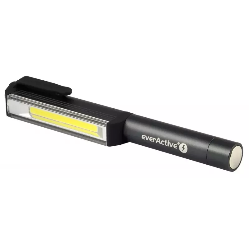 Clip flashlight everActive WL200, 3 W 200 lm, aluminium housing, IPX4, 3×AAA, length 161.7 mm, black