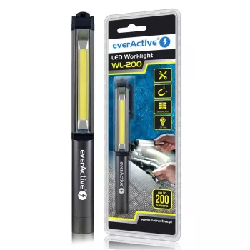 Clip flashlight everActive WL200, 3 W 200 lm, aluminium housing, IPX4, 3×AAA, length 161.7 mm, black