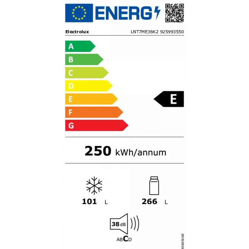 Electrolux LNT7ME36K2 fridge-freezer, 367 L (fridge 266 L, freezer 101 L), bottom freezer, No Frost, energy class E, black