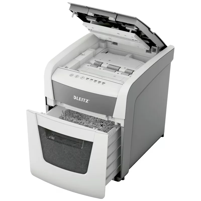 Paper shredder LEITZ IQ Autofeed Small Office50 P4 — micro-cut 4x28 mm, 50-sheet autofeed, 22 cm entry, 20 L bin