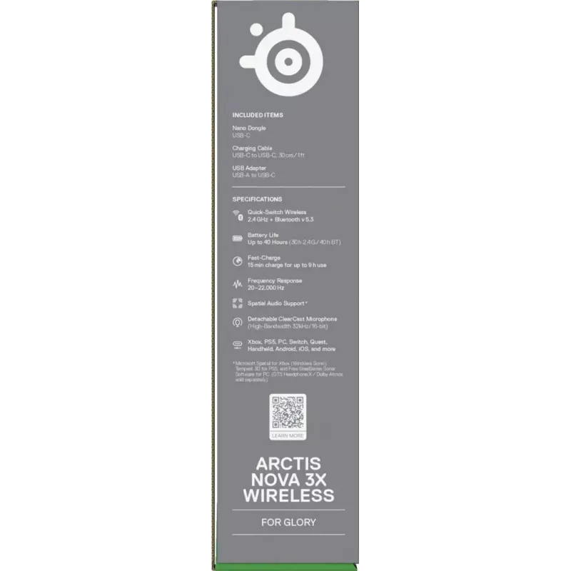 Headset STEELSERIES Arctis Nova 3X Wireless — binaural over-ear headset, Bluetooth 5.3, 2.4 GHz RF, 40 h battery, USB-C
