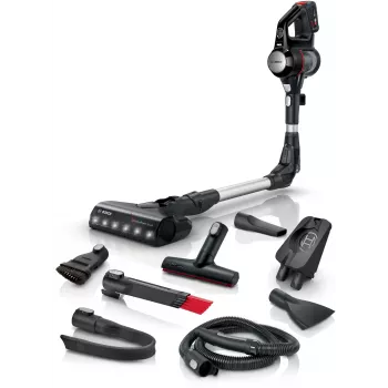 Stick vacuum Bosch BCS711PET — cordless 18V, 40 min runtime, 0.3 L bagless, for hard floors and carpets, red/black